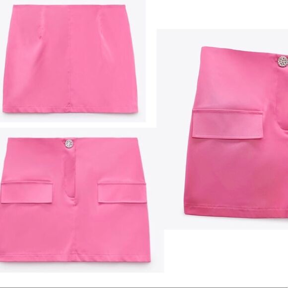 𝅺ZARA pink satin effect mini skirt Sz XL NWT - Picture 5 of 11